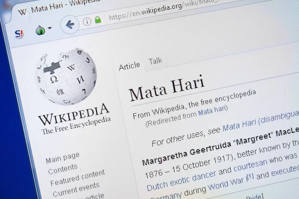 Rjazaň Rusko Srpna 2018 Stránce Wikipedie Mata Hari Monitoru — Stock fotografie