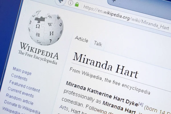 Ryazan Rusia Agosto 2018 Página Wikipedia Sobre Miranda Hart Pantalla — Foto de Stock