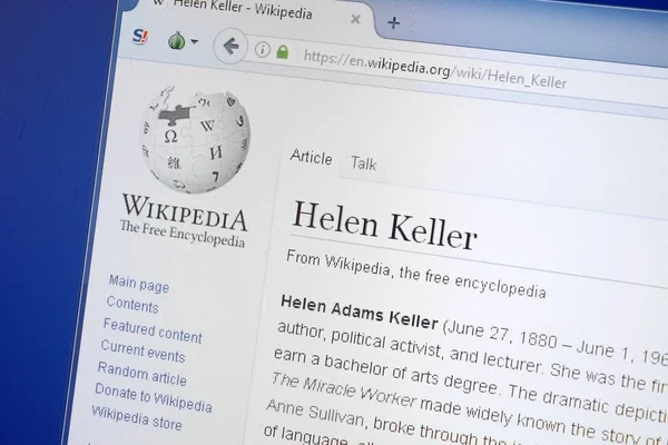 Ryazan Russie Août 2018 Page Wikipédia Sur Helen Keller Écran — Photo