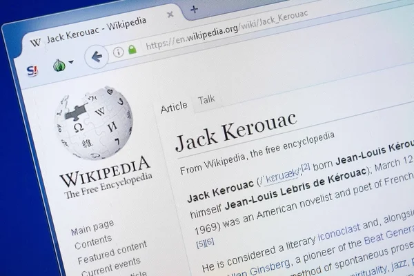 Ryazan Rusia Agosto 2018 Página Wikipedia Sobre Jack Kerouac Pantalla — Foto de Stock