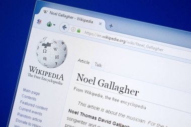 Ryazan, Rusya - 19 Ağustos 2018: Vikipedi sayfa hakkında Noel Gallagher Pc ekranda