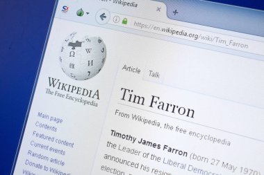 Ryazan, Rusya - 19 Ağustos 2018: Vikipedi sayfa hakkında Tim Farron Pc ekranda