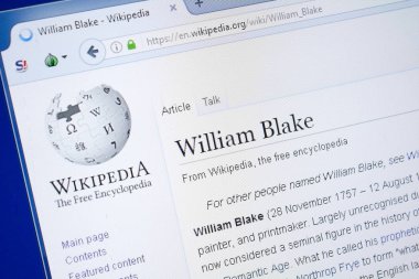 Ryazan, Rusya - 19 Ağustos 2018: Vikipedi sayfa hakkında William Blake Pc ekranda