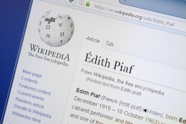 Ryazan, Rusya - 19 Ağustos 2018: Vikipedi sayfa hakkında Edith Piaf Pc ekranda