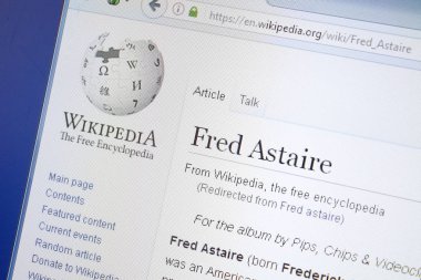 Ryazan, Rusya - 19 Ağustos 2018: Vikipedi sayfa hakkında Fred Astaire Pc ekranda
