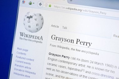 Ryazan, Rusya - 28 Ağustos 2018: Vikipedi sayfa hakkında Grayson Perry Pc ekranda.