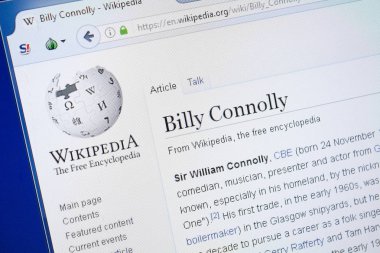 Ryazan, Rusya - 19 Ağustos 2018: Vikipedi sayfası Billy Connolly hakkında Pc ekranda