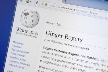Ryazan, Rusya - 19 Ağustos 2018: Vikipedi sayfa hakkında Ginger Rogers Pc ekranda