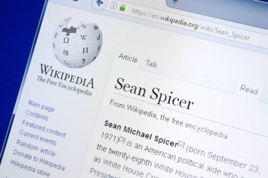 Ryazan, Rusya - 28 Ağustos 2018: Vikipedi sayfa hakkında Sean Spicer Pc ekranda.
