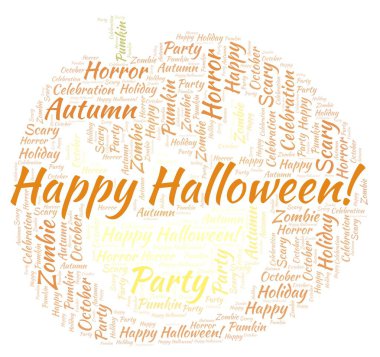 Mutlu Halloween balkabağı kelime bulutu şeklinde.