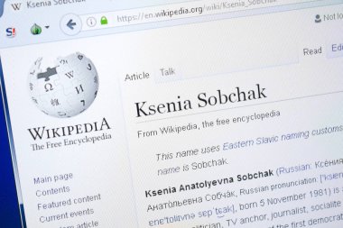 Ryazan, Rusya - 28 Ağustos 2018: Vikipedi sayfa hakkında Ksenia Sobchak Pc ekranda.