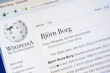 Ryazan, Rusya - 28 Ağustos 2018: Vikipedi sayfa hakkında Bjorn Borg Pc ekranda.