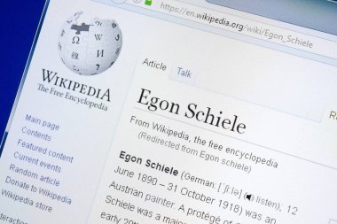 Ryazan, Rusya - 28 Ağustos 2018: Vikipedi sayfa hakkında Egon Schiele Pc ekranda.