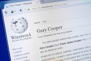 Ryazan, Rusya - 19 Ağustos 2018: Vikipedi sayfa Gary Cooper hakkında Pc ekranda