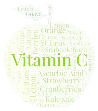 Elma meyve C vitamini şekil kelime bulutu.