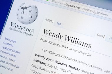 Ryazan, Rusya - 28 Ağustos 2018: Vikipedi sayfası Wendy Williams hakkında Pc ekranda.