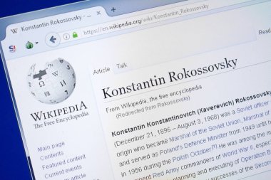 Ryazan, Rusya - 19 Ağustos 2018: Vikipedi sayfa hakkında Konstantin Rokossovski Pc ekranda