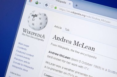 Ryazan, Rusya - 19 Ağustos 2018: Vikipedi sayfa hakkında Andrea Mclean Pc ekranda