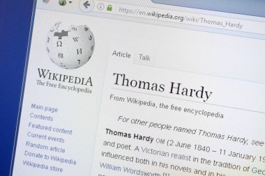 Ryazan, Rusya - 19 Ağustos 2018: Vikipedi sayfa hakkında Thomas Hardy Pc ekranda