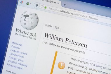 Ryazan, Rusya - 19 Ağustos 2018: Vikipedi sayfa hakkında William Petersen Pc ekranda