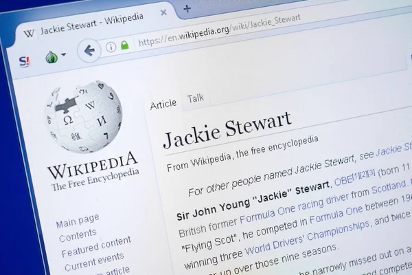 Ryazan, Rusya - 19 Ağustos 2018: Vikipedi sayfası Jackie Stewart hakkında Pc ekranda