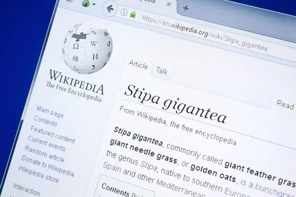 Rjazaň, Rusko - 28 srpna 2018: Stránce Wikipedie o Stipa slatiniště na monitoru Pc. — Stock fotografie