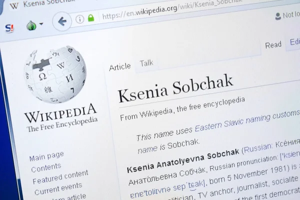 Ryazan, Rusya - 28 Ağustos 2018: Vikipedi sayfa hakkında Ksenia Sobchak Pc ekranda.