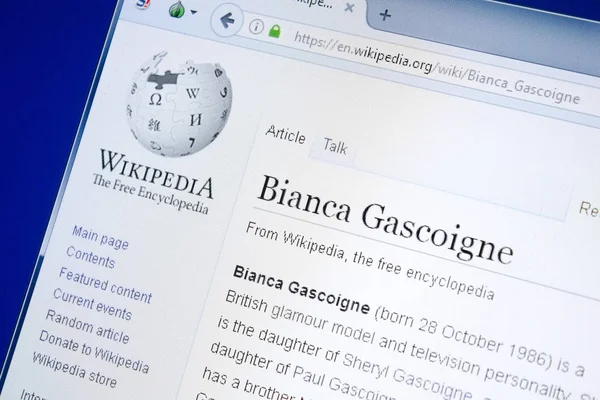 Rjazaň, Rusko - 28 srpna 2018: Stránce Wikipedie o Bianca Gascoigne na monitoru Pc. — Stock fotografie