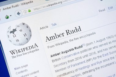 Ryazan, Rusya - 28 Ağustos 2018: Vikipedi sayfa hakkında Amber Rudd Pc ekranda.