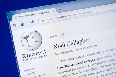 Ryazan, Rusya - 19 Ağustos 2018: Vikipedi sayfa hakkında Noel Gallagher Pc ekranda