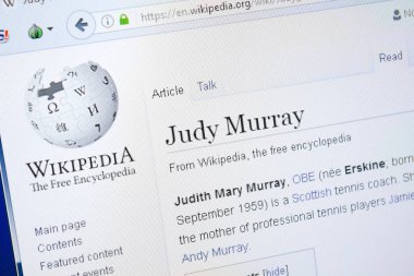 Ryazan, Rusya - 28 Ağustos 2018: Vikipedi sayfa hakkında Judy Murray Pc ekranda.