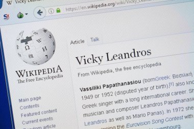 Ryazan, Rusya - 19 Ağustos 2018: Vikipedi sayfa hakkında Vicky Leandros Pc ekranda
