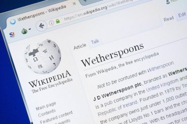 Ryazan, Rusya - 28 Ağustos 2018: Vikipedi sayfa hakkında Wetherspoons Pc ekranda.