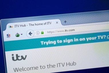 Ryazan, Rusya - 26 Ağustos 2018: ITV ana web sitesi Pc. Url - Itv.com görüntüleme