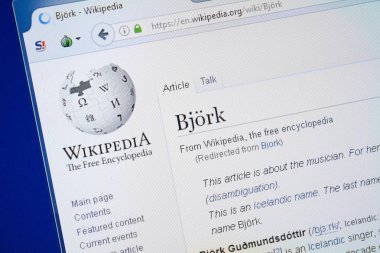 Ryazan, Rusya - 19 Ağustos 2018: Vikipedi sayfa hakkında Bjork Pc ekranda