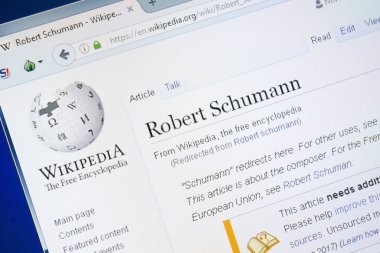 Ryazan, Rusya - 28 Ağustos 2018: Vikipedi sayfa hakkında Robert Shumann Pc ekranda.
