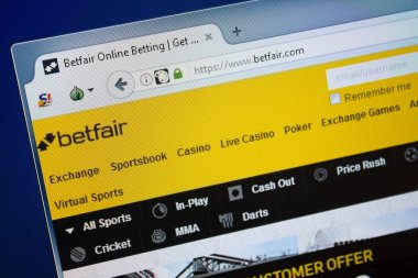 Ryazan, Rusya - 26 Ağustos 2018: Ana bahis Fuar Web sitesi Pc. Url - Betfair.com görüntüleme