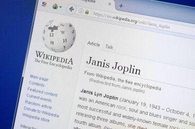 Ryazan, Rusya - 19 Ağustos 2018: Vikipedi sayfa hakkında Janis Joplin Pc ekranda