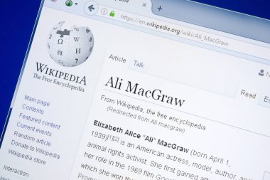 Ryazan, Rusya - 28 Ağustos 2018: Vikipedi sayfa hakkında Ali Macgraw Pc ekranda.