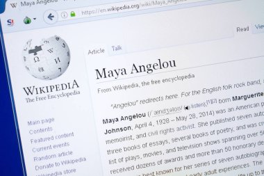 Ryazan, Rusya - 19 Ağustos 2018: Vikipedi sayfa hakkında Maya Angelon Pc ekranda