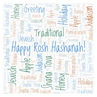 Mutlu Rosh Hashanah kare şekli kelime bulutu.