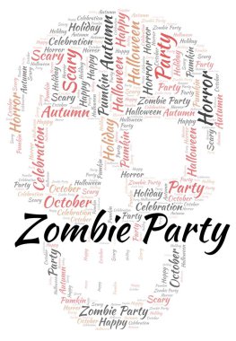Zombi parti kafatası kelime bulutu şeklinde.