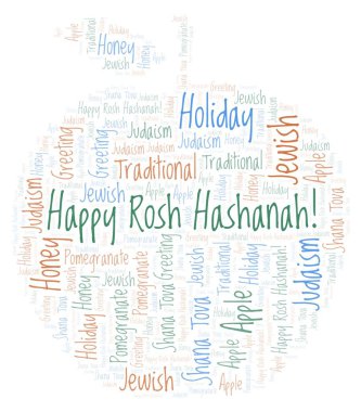 Mutlu Rosh Hashanah elma şekil kelime bulutu.