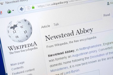 Ryazan, Rusya - 28 Ağustos 2018: Vikipedi sayfası Newstead Abbey hakkında Pc ekranda.