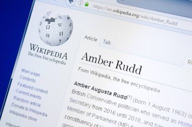 Ryazan, Rusya - 28 Ağustos 2018: Vikipedi sayfa hakkında Amber Rudd Pc ekranda.