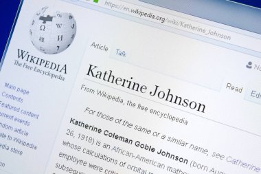 Ryazan, Rusya - 28 Ağustos 2018: Vikipedi sayfa hakkında Katherine Johnson Pc ekranda.