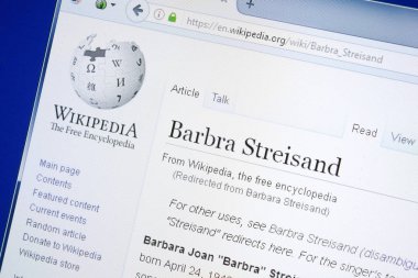 Ryazan, Rusya - 28 Ağustos 2018: Vikipedi sayfa hakkında Barbra Streisand Pc ekranda.