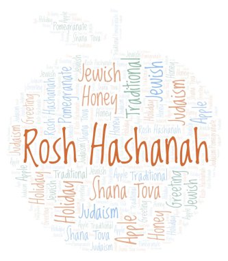 Rosh Hashanah elma şekil kelime bulutu.