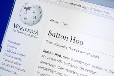 Ryazan, Rusya - 28 Ağustos 2018: Vikipedi sayfa hakkında Sutton Hoo Pc ekranda.