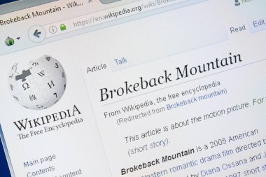 Ryazan, Rusya - 28 Ağustos 2018: Vikipedi sayfa hakkında Brokeback Mountain Pc ekranda.